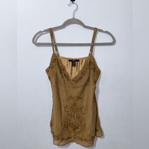 VTG H&M y2k Hand Embroidered bead Babydoll style Tank Adjustable Strap Sz 8  EUC